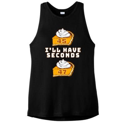 Trump ILl Have Seconds 45 47 Pumpkin Pie Thanksgiving Fun Ladies PosiCharge Tri-Blend Wicking Tank