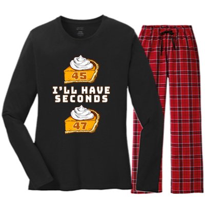 Trump ILl Have Seconds 45 47 Pumpkin Pie Thanksgiving Fun Women's Long Sleeve Flannel Pajama Set 