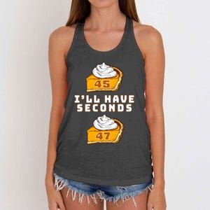 Trump ILl Have Seconds 45 47 Pumpkin Pie Thanksgiving Fun Women's Knotted Racerback Tank