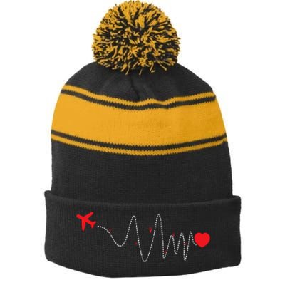 This Is How My Heart Beats Pilot Aviation Airplane Flying Stripe Pom Pom Beanie