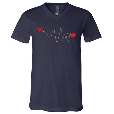 This Is How My Heart Beats Pilot Aviation Airplane Flying V-Neck T-Shirt