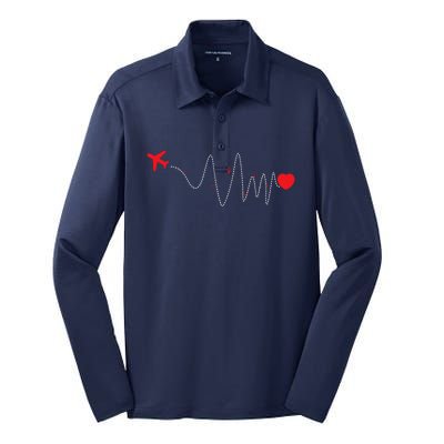 This Is How My Heart Beats Pilot Aviation Airplane Flying Silk Touch Performance Long Sleeve Polo