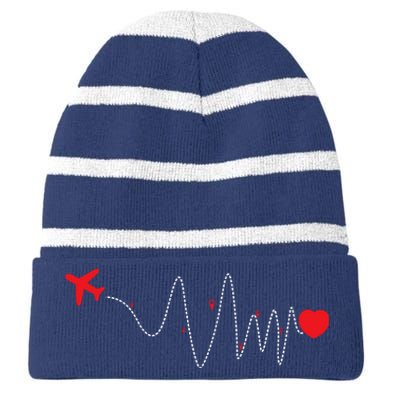 This Is How My Heart Beats Pilot Aviation Airplane Flying Striped Beanie with Solid Band