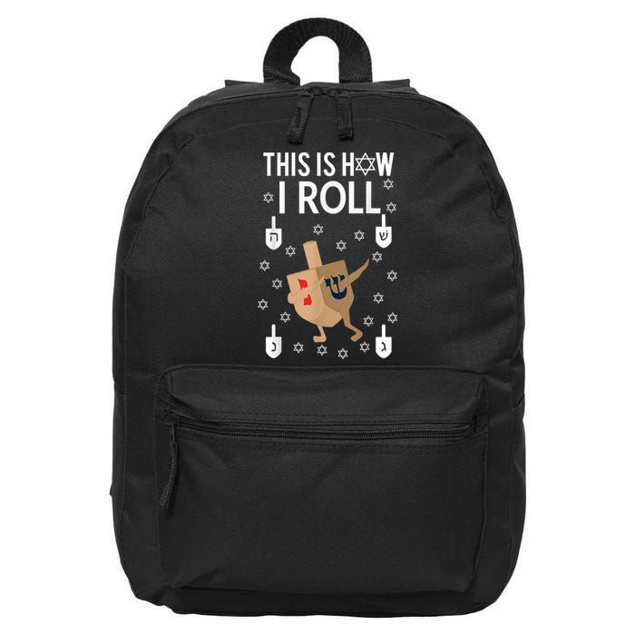 This Is How I Roll Happy Hanukkah Shirt Dab Dreidel Chanukah Gift 16 in Basic Backpack