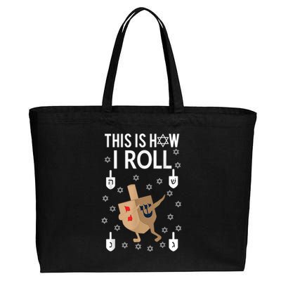 This Is How I Roll Happy Hanukkah Shirt Dab Dreidel Chanukah Gift Cotton Canvas Jumbo Tote