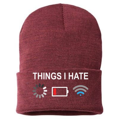 Things I Hate Funny Programmer Gamer Computer Nerd Streaming Sustainable Knit Beanie