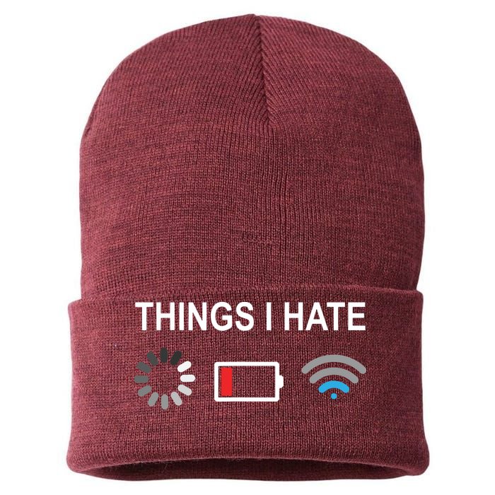 Things I Hate Funny Programmer Gamer Computer Nerd Streaming Sustainable Knit Beanie