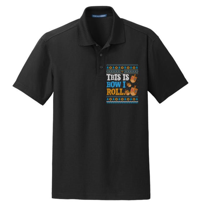 This is How I Roll Dreidel Funny Ugly Hanukkah Sweater Shirt Long Sleeve Dry Zone Grid Polo