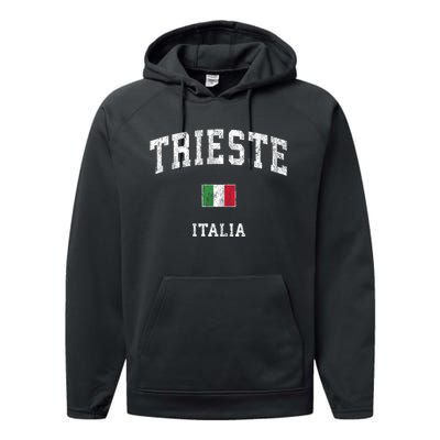 Trieste Italy Italia Vintage Athletic Sports Performance Fleece Hoodie