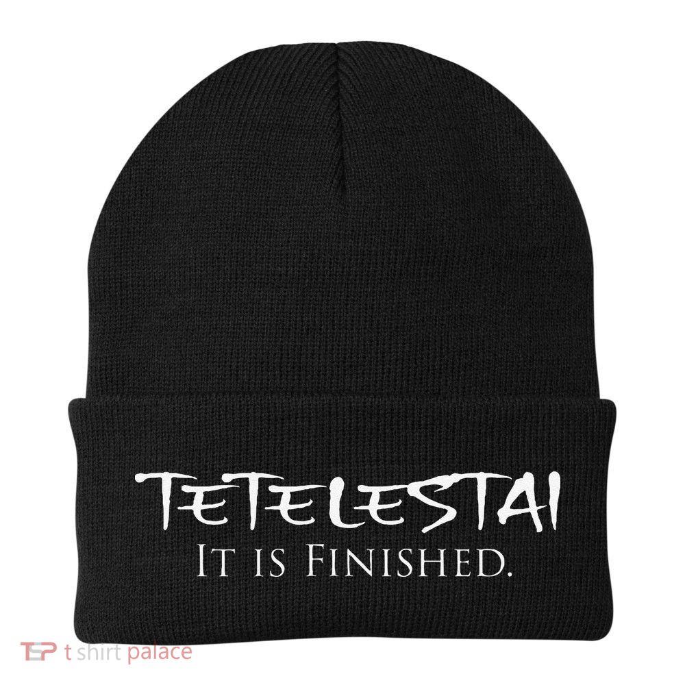 Tetelestai It Is Finished Greek English Jesus Bible Verse Knit Cap Winter Beanie