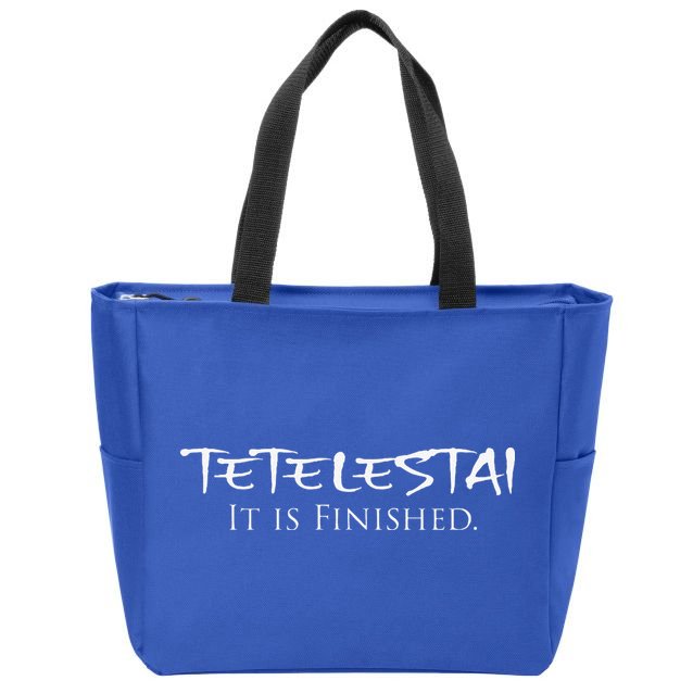 Tetelestai It Is Finished Greek English Jesus Bible Verse Zip Tote Bag