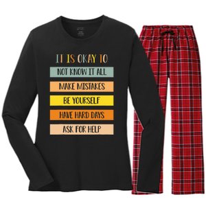 Teacher It Is Okay To Not Know It All Make Mistakes Yourself Women's Long Sleeve Flannel Pajama Set 