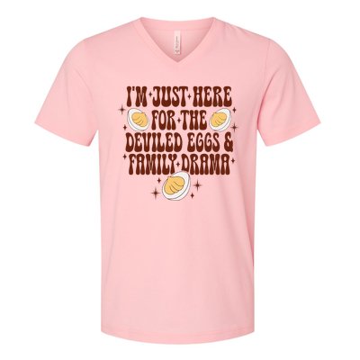 Thanksgiving Im Just Here For The Deviled Eggs V-Neck T-Shirt