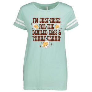 Thanksgiving IM Just Here For The Deviled Eggs Family Drama Enza Ladies Jersey Football T-Shirt