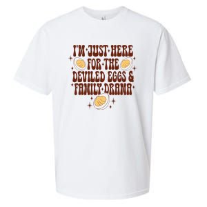 Thanksgiving IM Just Here For The Deviled Eggs Family Drama Sueded Cloud Jersey T-Shirt