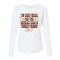 Thanksgiving IM Just Here For The Deviled Eggs Family Drama Womens Cotton Relaxed Long Sleeve T-Shirt