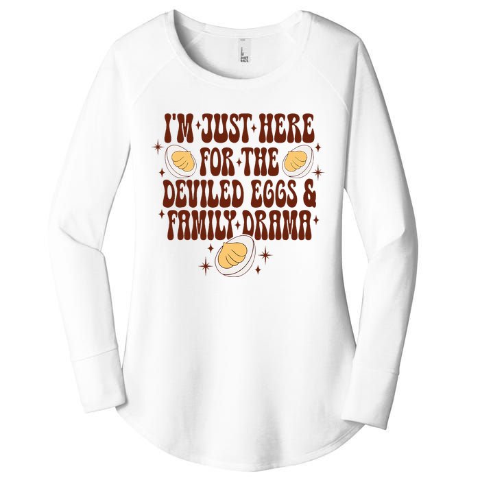 Thanksgiving IM Just Here For The Deviled Eggs Family Drama Women's Perfect Tri Tunic Long Sleeve Shirt