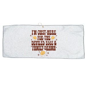 Thanksgiving IM Just Here For The Deviled Eggs Family Drama Large Microfiber Waffle Golf Towel