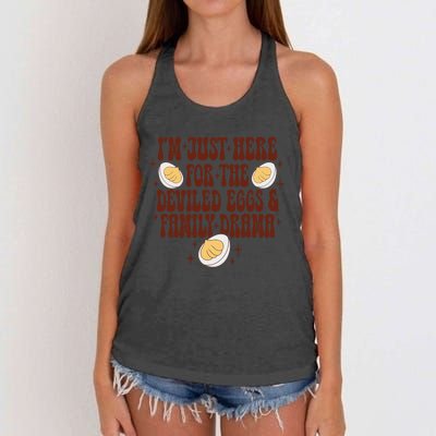 Thanksgiving IM Just Here For The Deviled Eggs Family Drama Gift Women's Knotted Racerback Tank