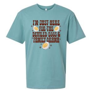 Thanksgiving IM Just Here For The Deviled Eggs Family Drama Gift Sueded Cloud Jersey T-Shirt