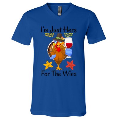 Turkey I’m Just Here For The Wine Thanksgiving Day Gift V-Neck T-Shirt