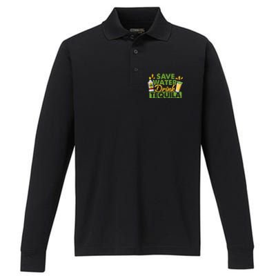 Tequila Ing Lover Tee Save Water Tequila Sweatshirt Performance Long Sleeve Polo