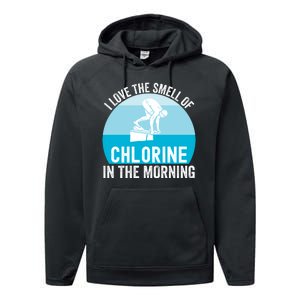 Try I Love The Smell Of Chlorine In The Morning Swimming Funny Swimmer Performance Fleece Hoodie