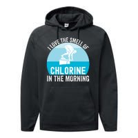 Try I Love The Smell Of Chlorine In The Morning Swimming Funny Swimmer Performance Fleece Hoodie