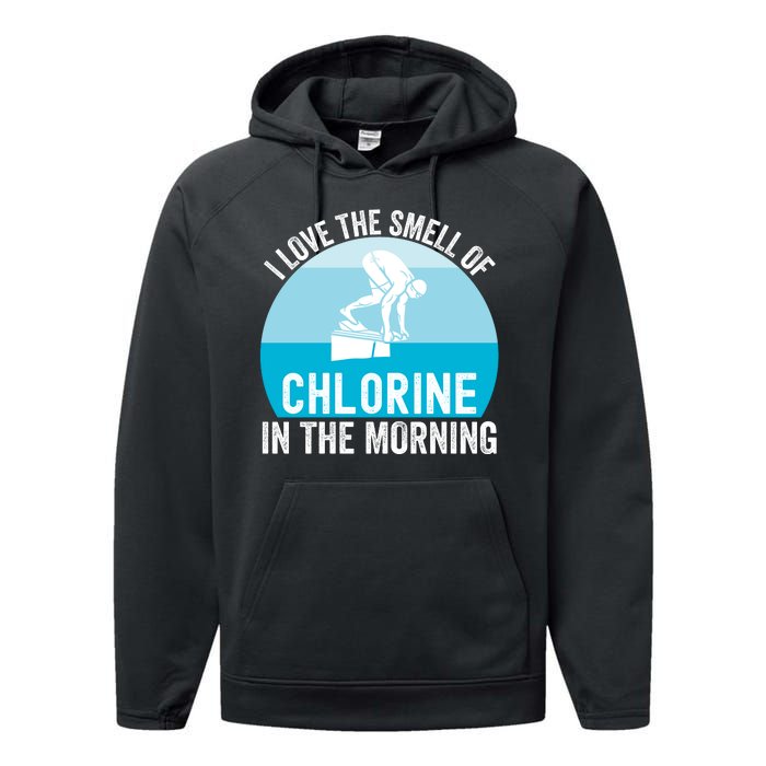 Try I Love The Smell Of Chlorine In The Morning Swimming Funny Swimmer Performance Fleece Hoodie