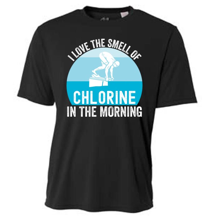 Try I Love The Smell Of Chlorine In The Morning Swimming Funny Swimmer Cooling Performance Crew T-Shirt