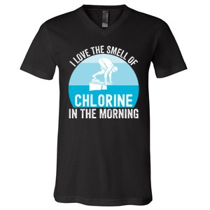 Try I Love The Smell Of Chlorine In The Morning Swimming Funny Swimmer V-Neck T-Shirt