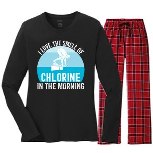 Try I Love The Smell Of Chlorine In The Morning Swimming Funny Swimmer Women's Long Sleeve Flannel Pajama Set 