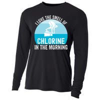 Try I Love The Smell Of Chlorine In The Morning Swimming Funny Swimmer Cooling Performance Long Sleeve Crew