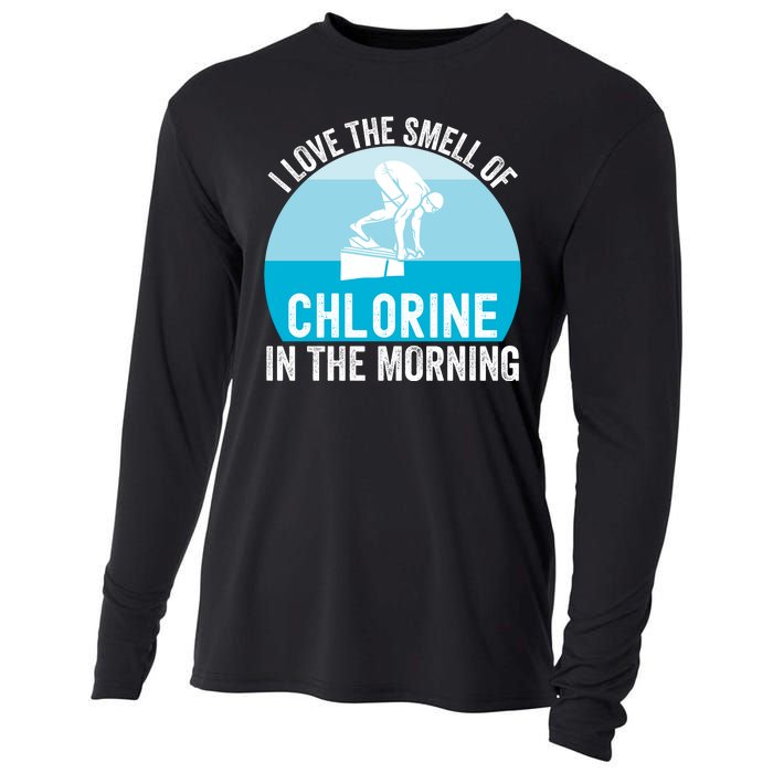 Try I Love The Smell Of Chlorine In The Morning Swimming Funny Swimmer Cooling Performance Long Sleeve Crew