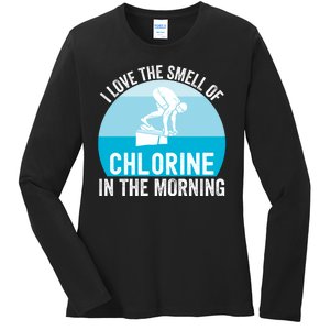 Try I Love The Smell Of Chlorine In The Morning Swimming Funny Swimmer Ladies Long Sleeve Shirt