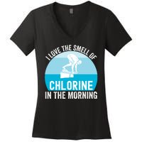 Try I Love The Smell Of Chlorine In The Morning Swimming Funny Swimmer Women's V-Neck T-Shirt