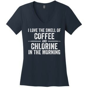 Try I Love The Smell Of Coffee And Chlorine In The Morning Swimming Swimmer Women's V-Neck T-Shirt