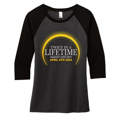 Twice In Lifetime 2024 Solar Eclipse Women's Tri-Blend 3/4-Sleeve Raglan Shirt