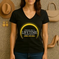 Twice In Lifetime 2024 Solar Eclipse Women's V-Neck T-Shirt