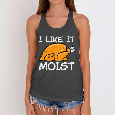 Turkey I Like It Moist Funny Thanksgiving Women's Knotted Racerback Tank