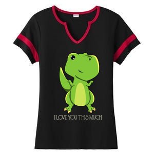 TRex I Love You This Much Kawaii Anime Japanese Ladies Halftime Notch Neck Tee