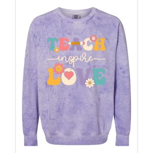 Teach Inspire Love Groovy Preschool Kindergarten Teacher Gift Colorblast Crewneck Sweatshirt