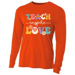 Teach Inspire Love Groovy Preschool Kindergarten Teacher Gift Cooling Performance Long Sleeve Crew