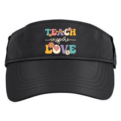 Teach Inspire Love Groovy Preschool Kindergarten Teacher Gift Adult Drive Performance Visor