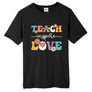 Teach Inspire Love Groovy Preschool Kindergarten Teacher Gift Tall Fusion ChromaSoft Performance T-Shirt