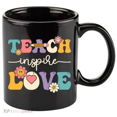 Teach Inspire Love Groovy Preschool Kindergarten Teacher Gift 11oz C Handle Ceramic Mug