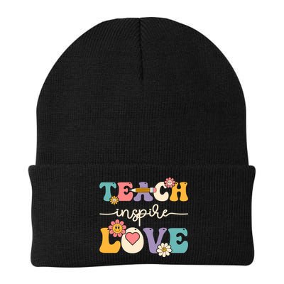 Teach Inspire Love Groovy Preschool Kindergarten Teacher Gift Beanie