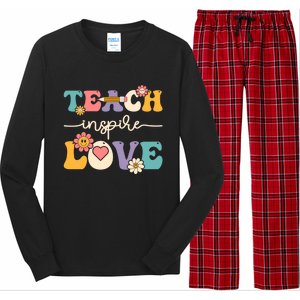 Teach Inspire Love Groovy Preschool Kindergarten Teacher Gift Long Sleeve Pajama Set