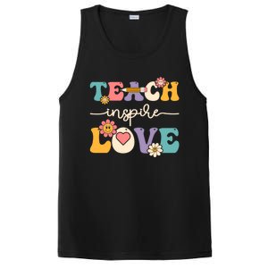 Teach Inspire Love Groovy Preschool Kindergarten Teacher Gift PosiCharge Competitor Tank