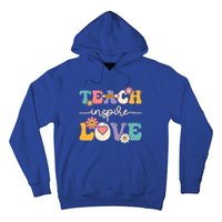 Teach Inspire Love Groovy Preschool Kindergarten Teacher Gift Hoodie